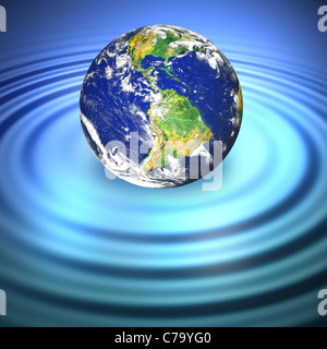 Unser Planet Erde schwebend im blauen Wasser mit Wellen. Toll, eine Vielzahl von Konzepten zu veranschaulichen. Erde-Foto mit freundlicher Genehmigung der NASA. Stockfoto