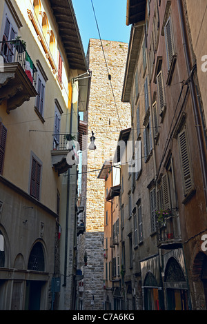 Via Gombito, Citta Alta, Bergamo, Lombardei, Italien, Europa. Stockfoto