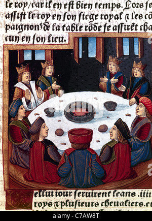 König Artus und den Rittern am runden Tisch. Miniatur von der Inkunabel des Lancelot du Lac, von A. Verard. 1490. Stockfoto