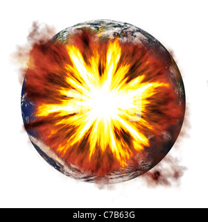 Eine Abbildung der Erde von einem Asteroiden oder andere nukleare Waffe explodiert. Stockfoto