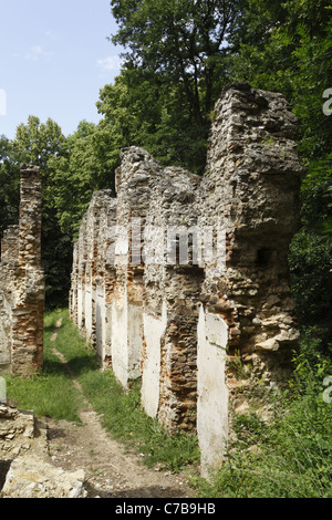 Die Ruinen des verlassenen mittelalterlichen Franziskaner-Kloster St. Katharina von Alexandrien im männlichen Karpaty, Slowakei gewidmet. Stockfoto