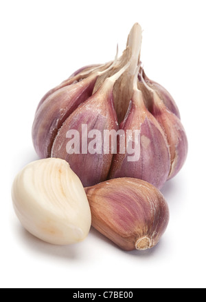 Knoblauch Gemüse Closeup isoliert auf weißem Hintergrund Stockfoto