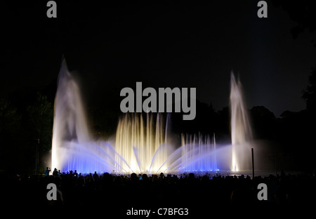 Wasser und Licht-Spektakel im Botanischen Garten, Planten un Blomen in der Abenddämmerung, Hamburg, Deutschland Stockfoto