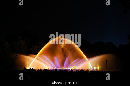 Wasser und Licht-Spektakel im Botanischen Garten, Planten un Blomen in der Abenddämmerung, Hamburg, Deutschland Stockfoto