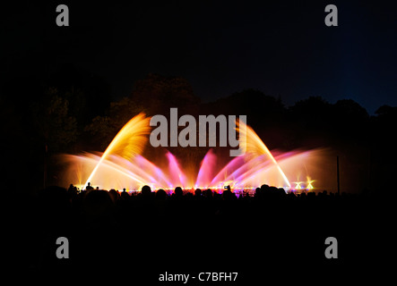 Wasser und Licht-Spektakel im Botanischen Garten, Planten un Blomen in der Abenddämmerung, Hamburg, Deutschland Stockfoto