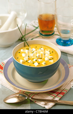 Kürbis-Birnen-Suppe. Rezept zur Verfügung. Stockfoto