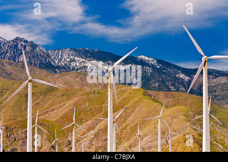 Windkraftanlagen an San Gorgonio Pass Wind Farm unter Mount Jacinto, Palm Springs, Kalifornien USA Stockfoto