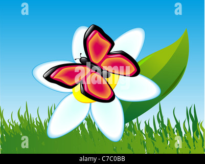 Schmetterling auf einer Blume-illustration Stockfoto