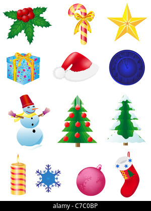 Weihnachten und Neujahr Symbole Illustration isoliert auf weißem Hintergrund Stockfoto