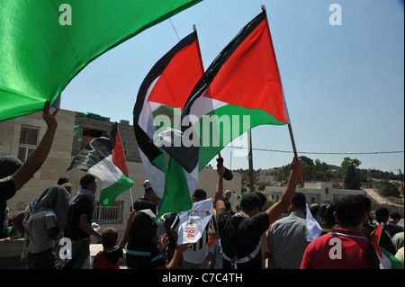 Eine unterdrückte Demonstration von den israelischen Streitkräften in den palästinensischen Dorf von Nabi Salih. beginnt die Demonstration um 13:00 Stockfoto