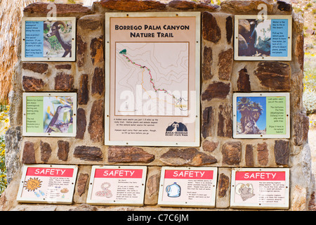 Interepretive Trail Zeichen, Borrego Palm Canyon, Anza-Borrego Desert State Park, Kalifornien USA Stockfoto