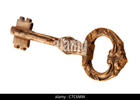 Goldenen Vintage antike Schlüssel auf weißem Hintergrund. Stockfoto