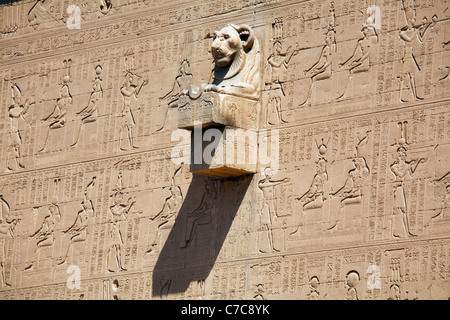 Löwenköpfige Wasser Auslauf an der Wand Relief bedeckt, der Tempel der Hathor in Dendera, Ägypten Stockfoto