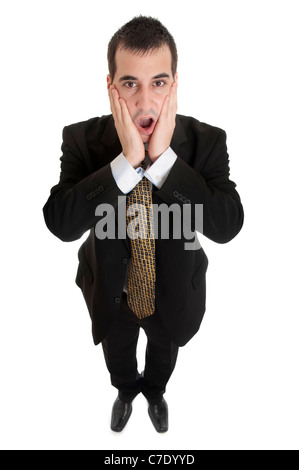 Isolierte Geschäftsmann gestikulieren überrascht Stockfoto