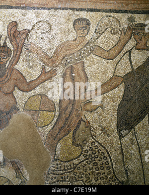 Römisches Mosaik Darstellung Gottes Dionysos. Detail des Mosaiks Treffen zwischen Ariadne und Dionysos. Stockfoto