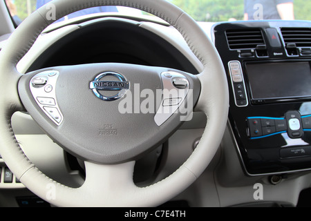 Nissan Leaf Elektroauto Innenraum Lenkrad Stockfoto