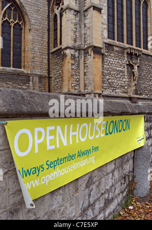 Plakat zum Tag der offenen Tür London veranstaltet jedes Jahr im September, außerhalb St.-Nikolaus-Kirche, Chiswick, London, england Stockfoto