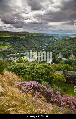 Hebden Bridge und Mytholm von Heptonstall, Calderdale, West Yorkshire Stockfoto