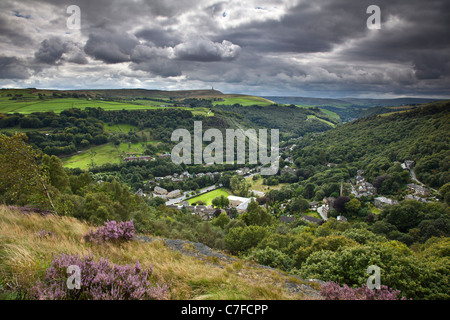 Hebden Bridge und Mytholm von Heptonstall, Calderdale, West Yorkshire Stockfoto