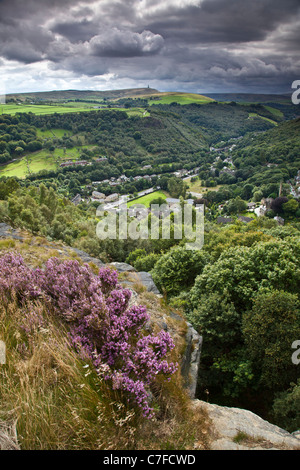 Hebden Bridge und Mytholm von Heptonstall, Calderdale, West Yorkshire Stockfoto