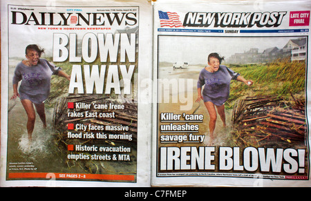 Kopien der hart umkämpften New York Daily News und die New York Post verwenden das gleiche Associated Press Foto Stockfoto