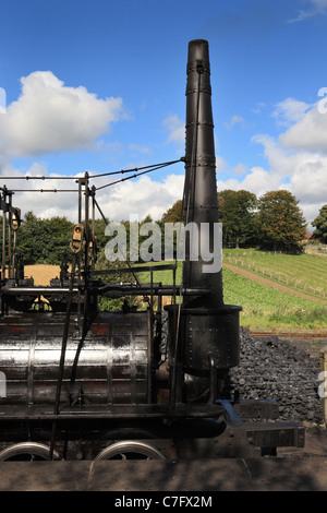 Detailansicht des Replikats steam locomotive Steam Elefant auf Pockerly Waggonway, Beamish Museum, North East England, UK Stockfoto