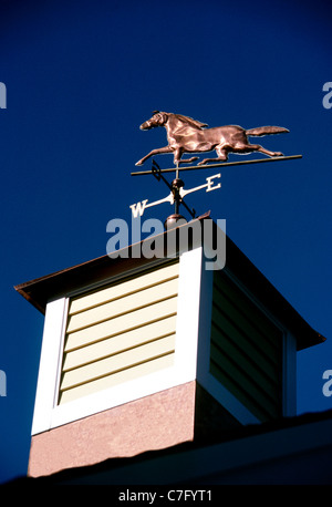 Wetterfahne aus Kupfer geformt wie ein Pferd auf einer Scheune, Midwest USA Stockfoto