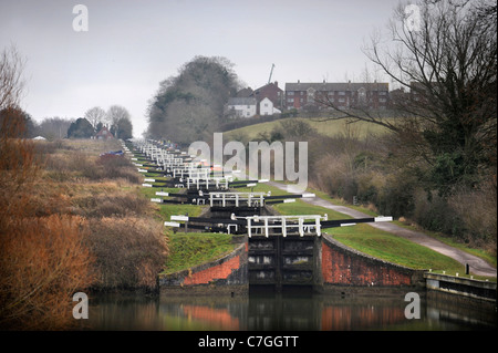 Re British Waterways Ökologen abtropfen lassen die Seite Teiche von Caen Hill Lock Flug in der Nähe von Devizes, Wiltshire, überfüllten Fis zu entfernen Stockfoto