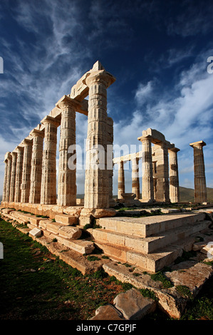 Der Tempel des Poseidon (alten Gott des Meeres, nach der klassischen griechischen Mythologie) am Kap Sounion Stockfoto