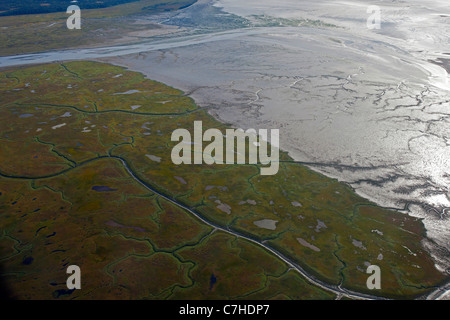 Luftbild vom Sumpf landet entlang des Cook Inlet, Alaska, Vereinigte Staaten von Amerika Stockfoto