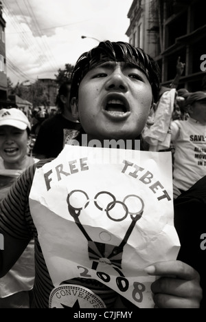 Pro-Tibet-Demonstrationen, Nepal, vor der Eröffnung der Olympischen Spiele in Peking im August 2008, Tausende von tibetischen Flüchtlingen Stockfoto