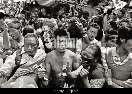 Pro-Tibet-Demonstrationen, Nepal, vor der Eröffnung der Olympischen Spiele in Peking im August 2008, Tausende von tibetischen Flüchtlingen Stockfoto