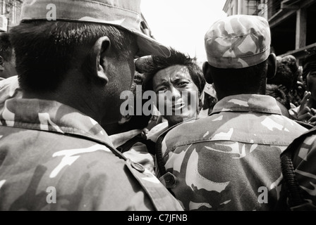 Pro-Tibet-Demonstrationen, Nepal, vor der Eröffnung der Olympischen Spiele in Peking im August 2008, Tausende von tibetischen Flüchtlingen Stockfoto