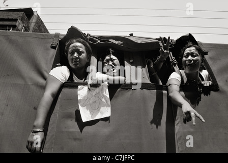 Pro-Tibet-Demonstrationen, Nepal, vor der Eröffnung der Olympischen Spiele in Peking im August 2008, Tausende von tibetischen Flüchtlingen Stockfoto