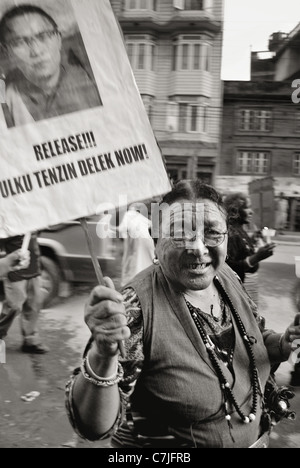 Pro-Tibet-Demonstrationen, Nepal, vor der Eröffnung der Olympischen Spiele in Peking im August 2008, Tausende von tibetischen Flüchtlingen Stockfoto