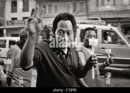 Pro-Tibet-Demonstrationen, Nepal, vor der Eröffnung der Olympischen Spiele in Peking im August 2008, Tausende von tibetischen Flüchtlingen Stockfoto