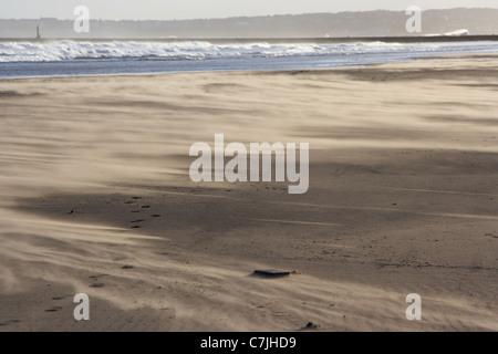 Wind bläst Sand über Castlerock Strand County Derry Londonderry Nordirland Vereinigtes Königreich Stockfoto