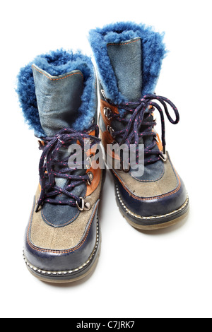 Winter Kinderschuhe über dem weißen Hintergrund isoliert Stockfoto