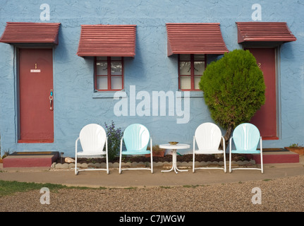 Die Blaue Schwalbe Motel fängt immer noch den Stil der 1950er Jahre in der Route 66 Stadt Tucumcari, New Mexico. Stockfoto