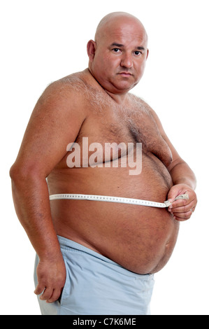 Sehr dicker Mann mit Maßband Stockfoto