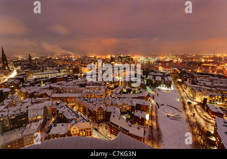 Stadtzentrum, Schnee, Stadt, Panorama, Hamburg, Deutschland, Europa Stockfoto