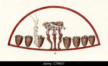 Frühe christliche Symbolik. Illustration aus den Katakomben von St. Kallixtus zeigt einen frühen altar Stockfoto