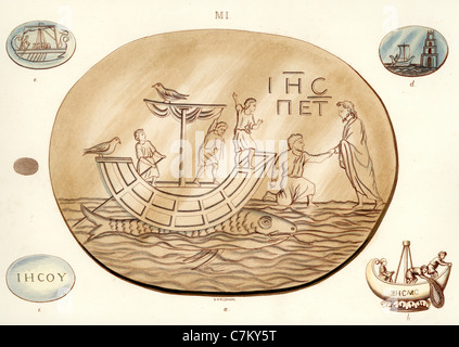 Frühe christliche Symbolik. Illustration aus einem Siegel zeigt ein Schiff der Kirche Stockfoto