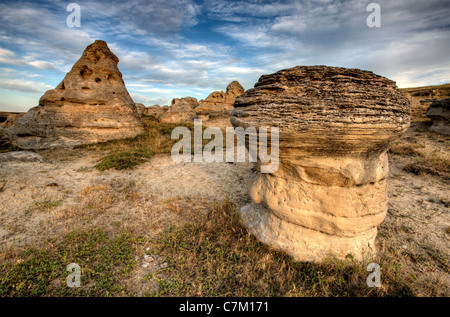 Hoodoo Badlands Alberta Kanada schreiben auf Steinpark Stockfoto