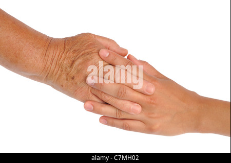 Hände von jungen und älteren Frauen - helfen-Hand-Konzept - clipping-Pfad enthalten Stockfoto
