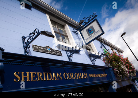 Irland; Co Wicklow; Wicklow Stadtzentrum; Fitzwilliam Square; Blumenampeln außerhalb Insurance Broker-shop Stockfoto