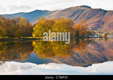 Herbstfarben im derwentwater.landscape format.copy Raum widerspiegelt. Stockfoto