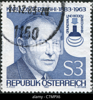 Österreich - 1983: Eine Briefmarke gedruckt in Österreich, zeigt Karl von Terzaghi, Begründer der wissenschaftlichen unterirdischen Engineering Stockfoto