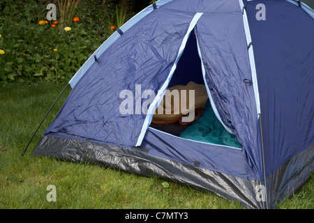 Tür offen gelassen, auf einer kleinen Kuppel-Zelt Stockfoto