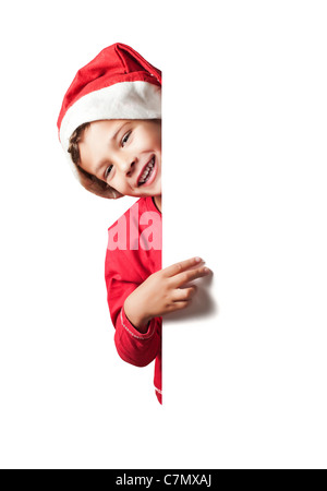 Kind als Santa Claus mit einem weißen leere Schild Stockfoto